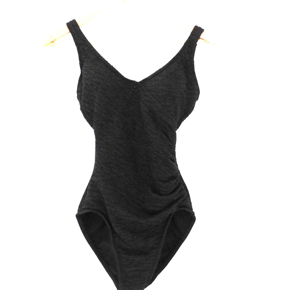 Penbrooke Krinkle Size 8 Black Faux Wrap One-Piece Swimsuit